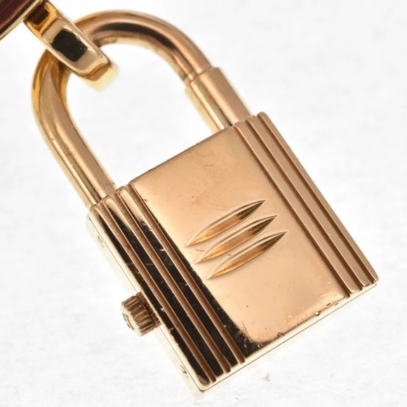 Authentic Hermes Kelly Watch Gold Lock Tan Leather band womens - Picture 9 of 14